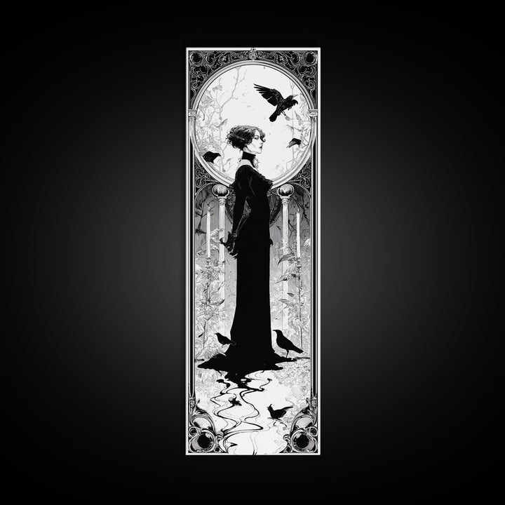 The Derelict Asylum, Decadent Line Art, Tall Narrow Wall Art, Dark Halloween Decor, Canvas Print, Halloween Wall Art