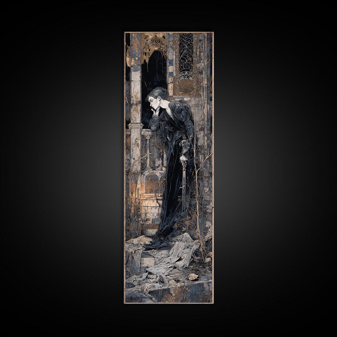 The Derelict Asylum, Stained Glass Gothic Art, Tall Narrow Wall Art, Dark Fantasy Wall Art, Framed Canvas Print, Halloween Wall Art