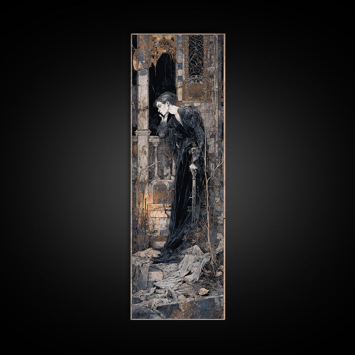 The Derelict Asylum, Stained Glass Gothic Art, Tall Narrow Wall Art, Dark Fantasy Wall Art, Framed Canvas Print, Halloween Wall Art