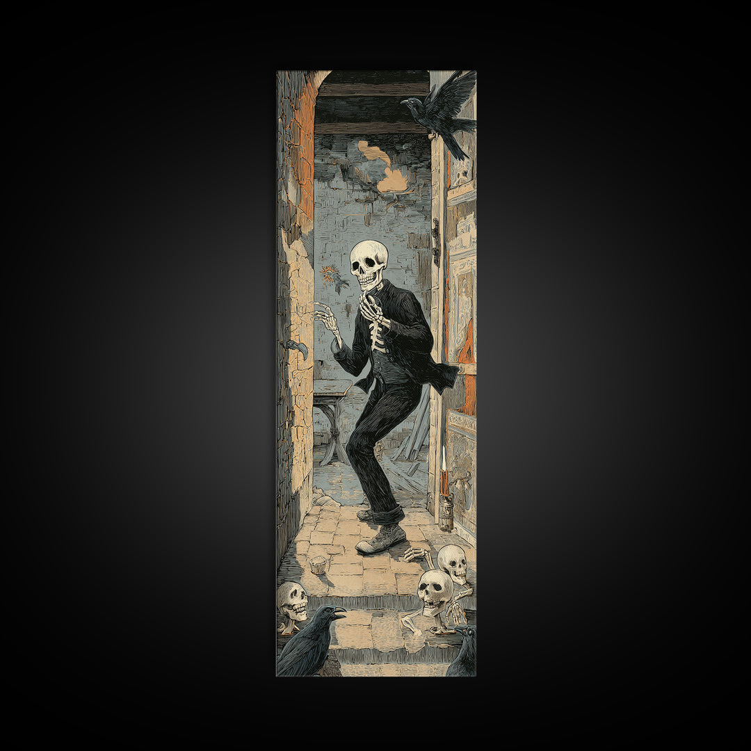 The Derelict Asylum, Macabre Folk Print Art, Tall Narrow Wall Art, Dark Fantasy Wall Art, Framed Canvas Print