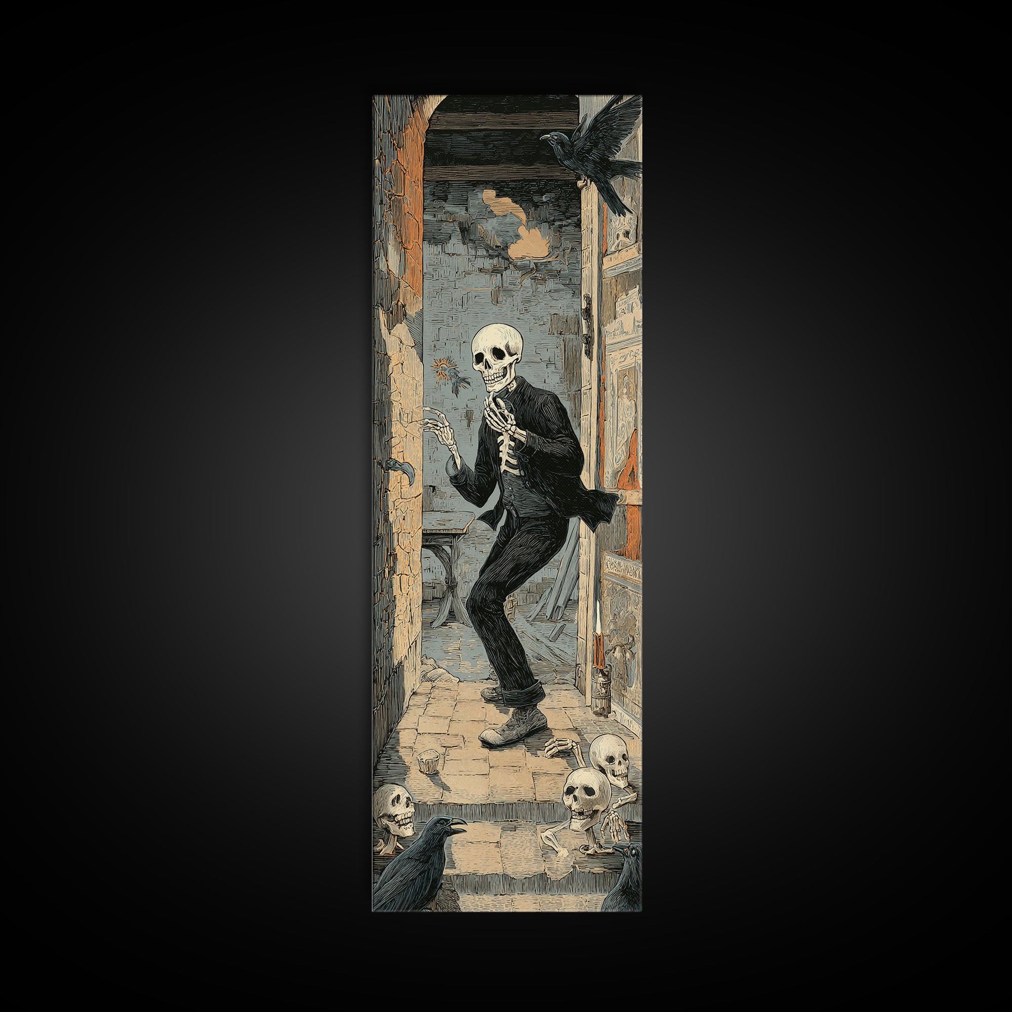 The Derelict Asylum, Macabre Folk Print Art, Tall Narrow Wall Art, Dark Fantasy Wall Art, Framed Canvas Print