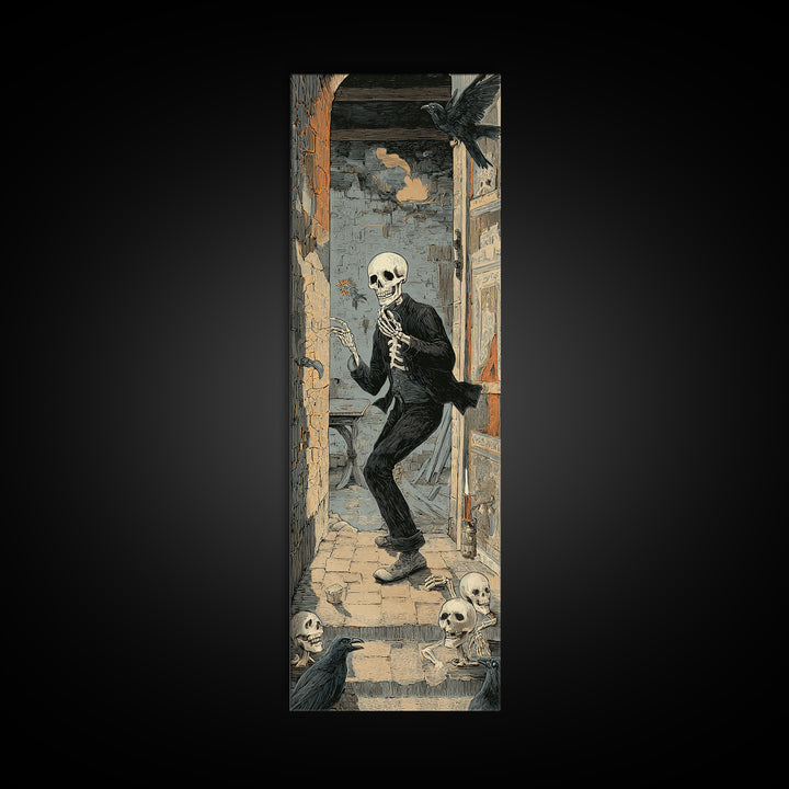 The Derelict Asylum, Macabre Folk Print Art, Tall Narrow Wall Art, Dark Fantasy Wall Art, Framed Canvas Print