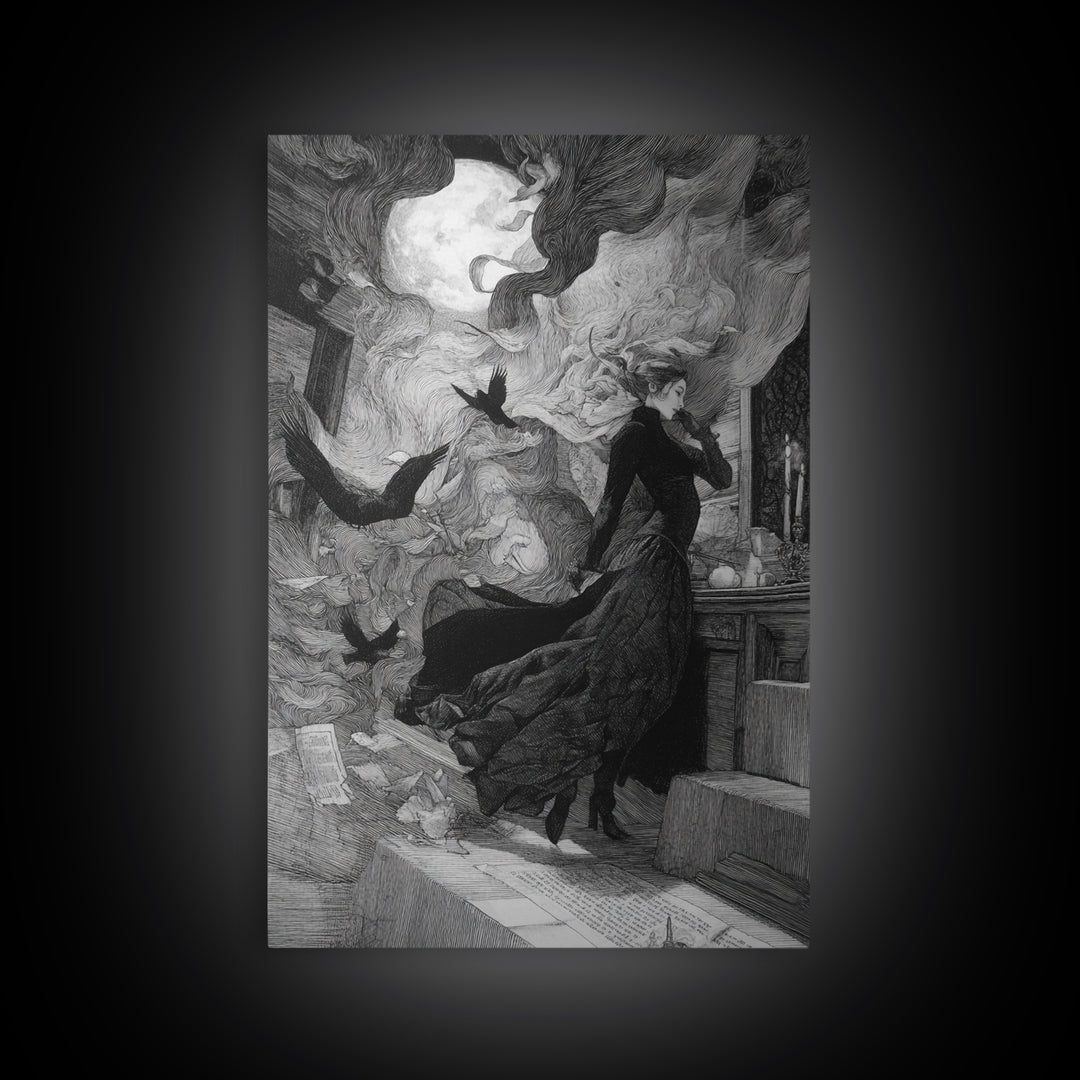 The Derelict Asylum, Victorian Macabre Art, Vertical Wall Art, Dark Halloween Decor, Framed Canvas Print, Halloween Wall Art