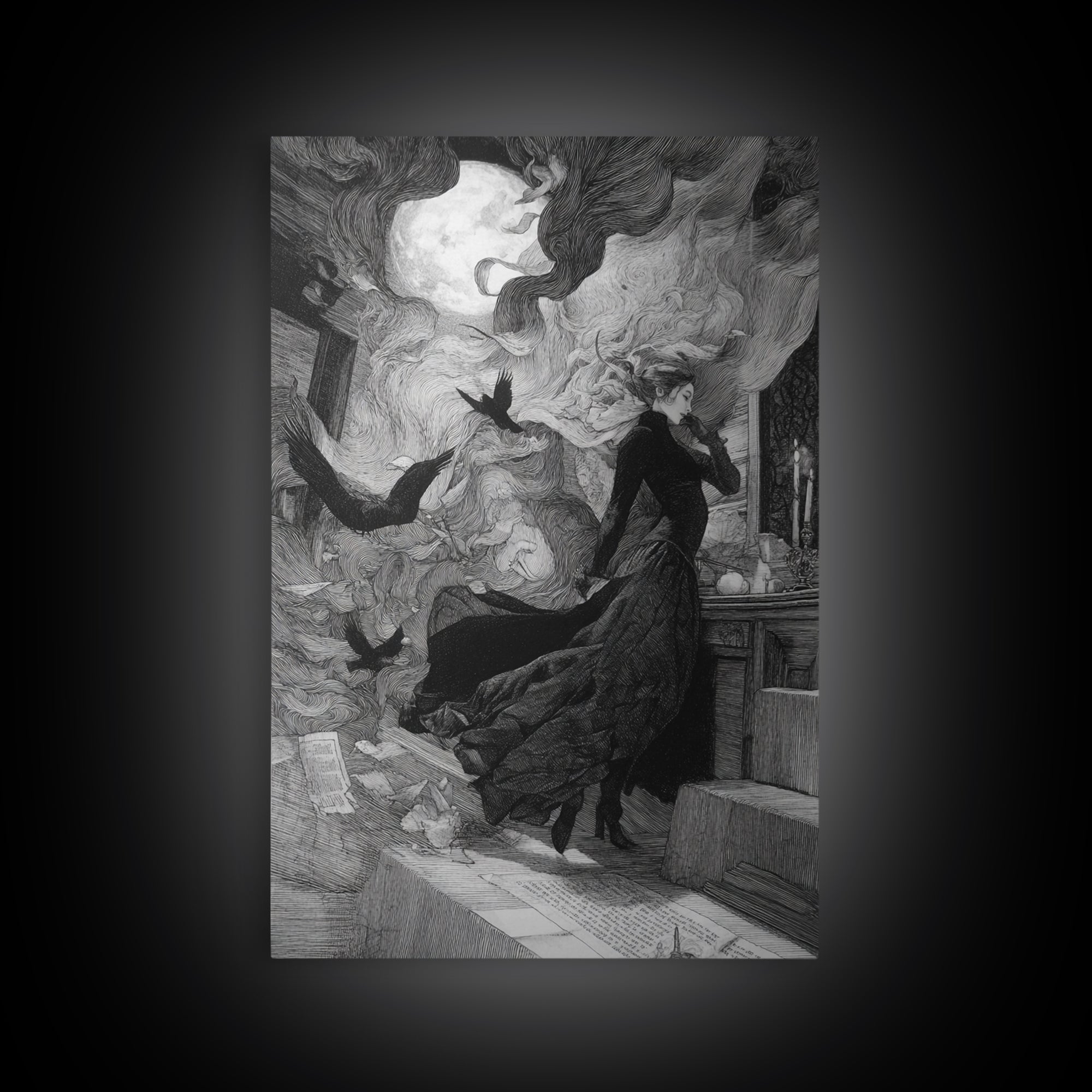 The Derelict Asylum, Victorian Macabre Art, Vertical Wall Art, Dark Halloween Decor, Framed Canvas Print, Halloween Wall Art