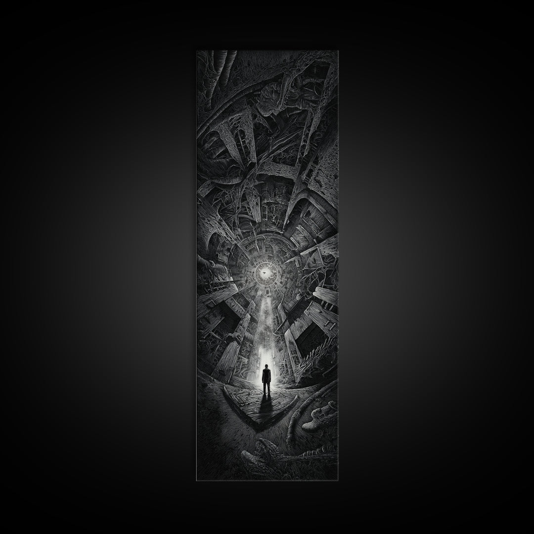 The Derelict Asylum, Biomechanical Horror Art, Tall Narrow Wall Art, Dark Fantasy Wall Art, Canvas Print, Halloween Wall Art