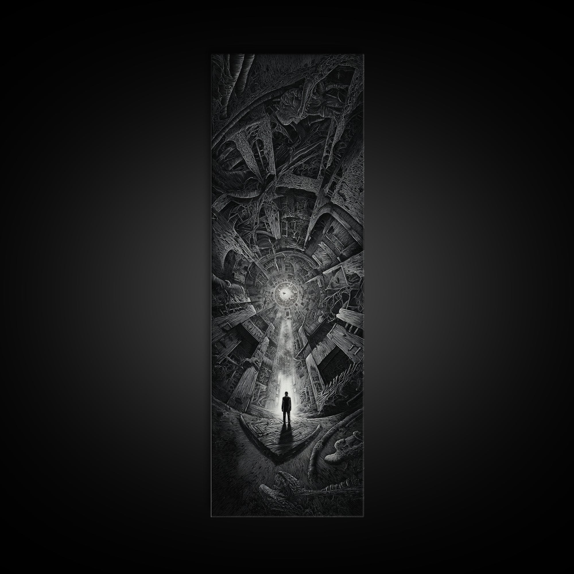 The Derelict Asylum, Biomechanical Horror Art, Tall Narrow Wall Art, Dark Fantasy Wall Art, Canvas Print, Halloween Wall Art