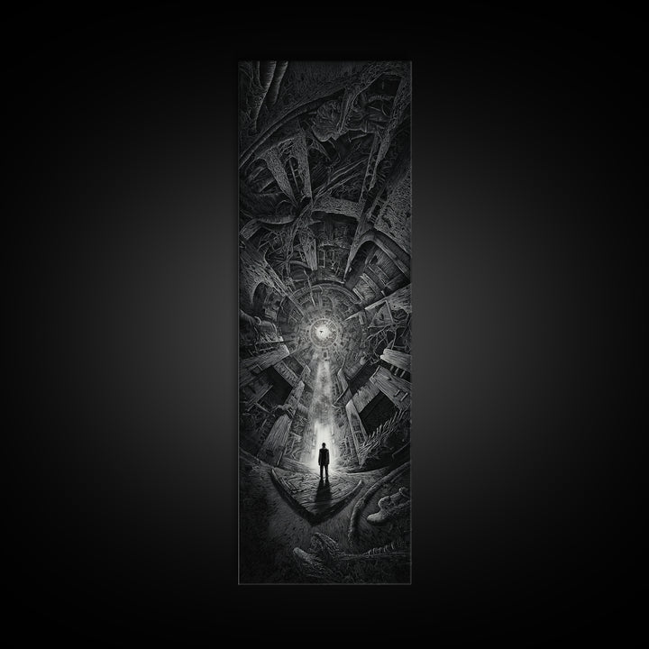 The Derelict Asylum, Biomechanical Horror Art, Tall Narrow Wall Art, Dark Fantasy Wall Art, Canvas Print, Halloween Wall Art