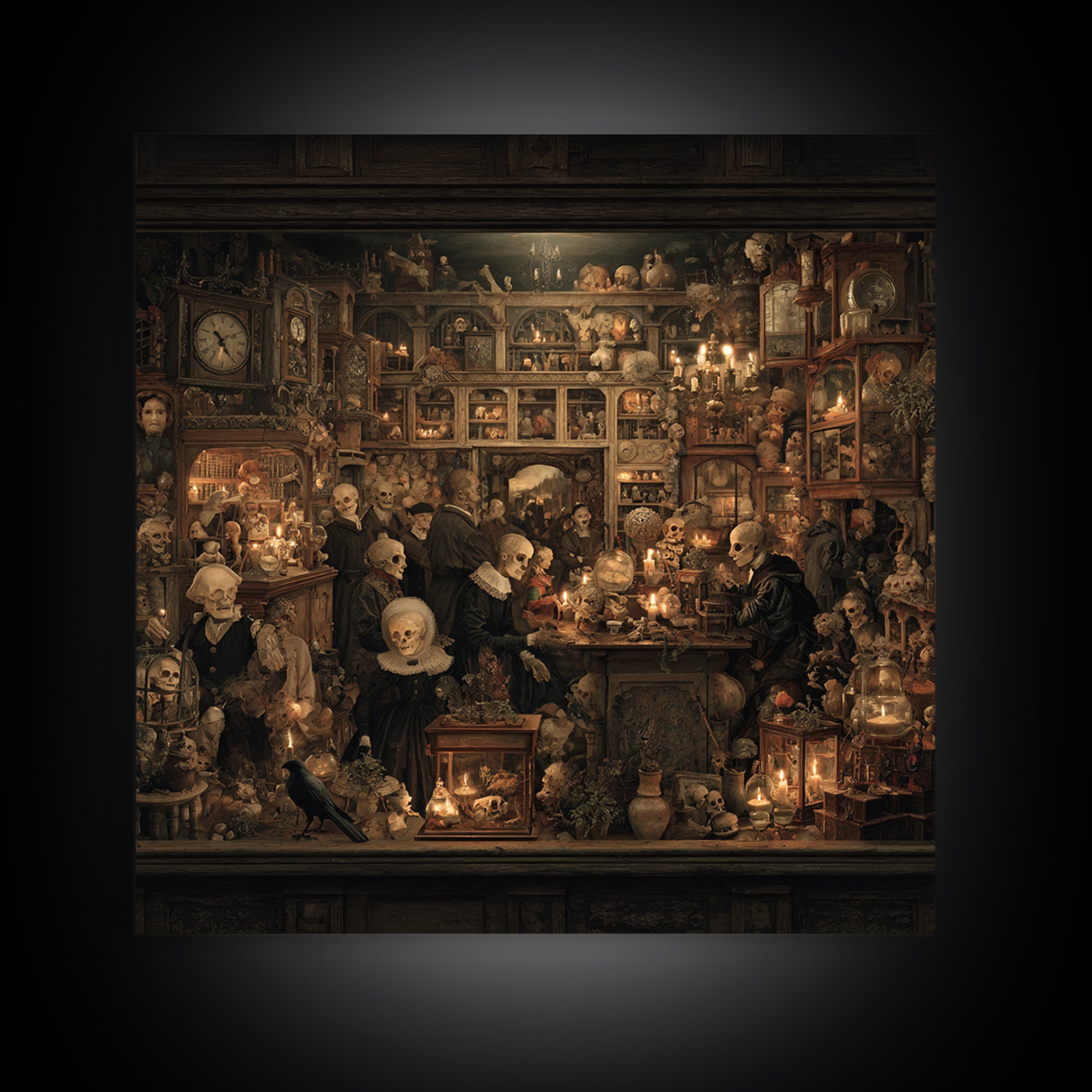 The Midnight Antique Shop, Danse Macabre Art, Square Wall Art, Dark Halloween Decor, Canvas Print, Halloween Wall Art