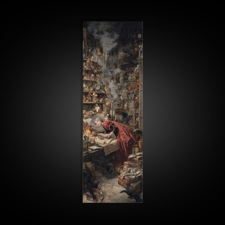 The Midnight Antique Shop, Gothic Nightmare Art, Tall Narrow Wall Art, Macabre Wall Art, Framed Canvas Print, Halloween Wall Art
