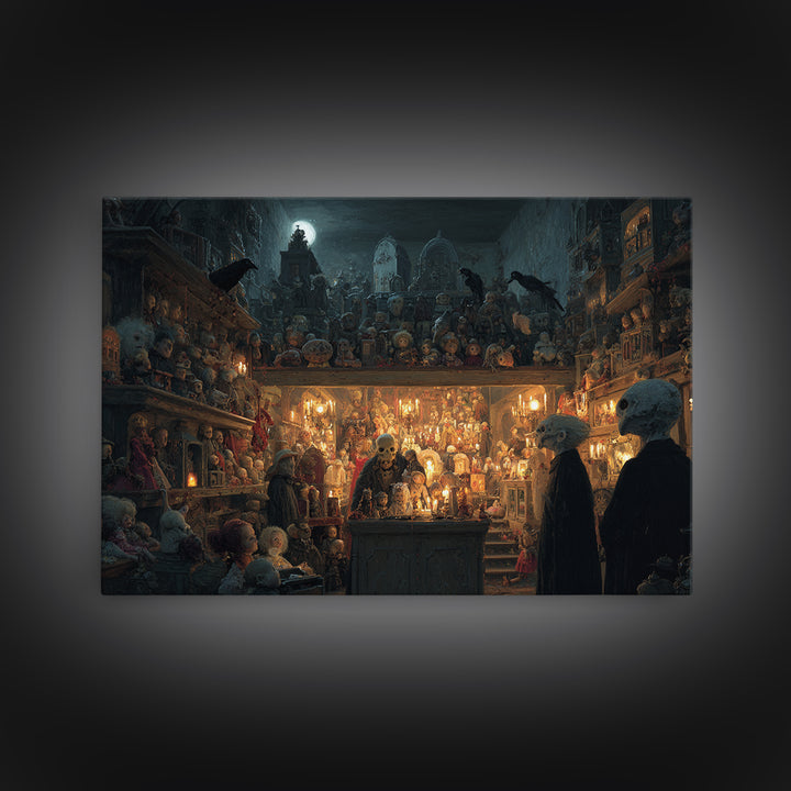 The Midnight Antique Shop, Romantic Gothic Landscape, Landscape Wall Art, Macabre Wall Art, Canvas Print, Halloween Wall Art