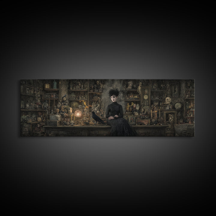 The Midnight Antique Shop, Symbolist Dream Art, Extra Wide Wall Art, Dark Fantasy Wall Art, Framed Canvas Print, Halloween Wall Art
