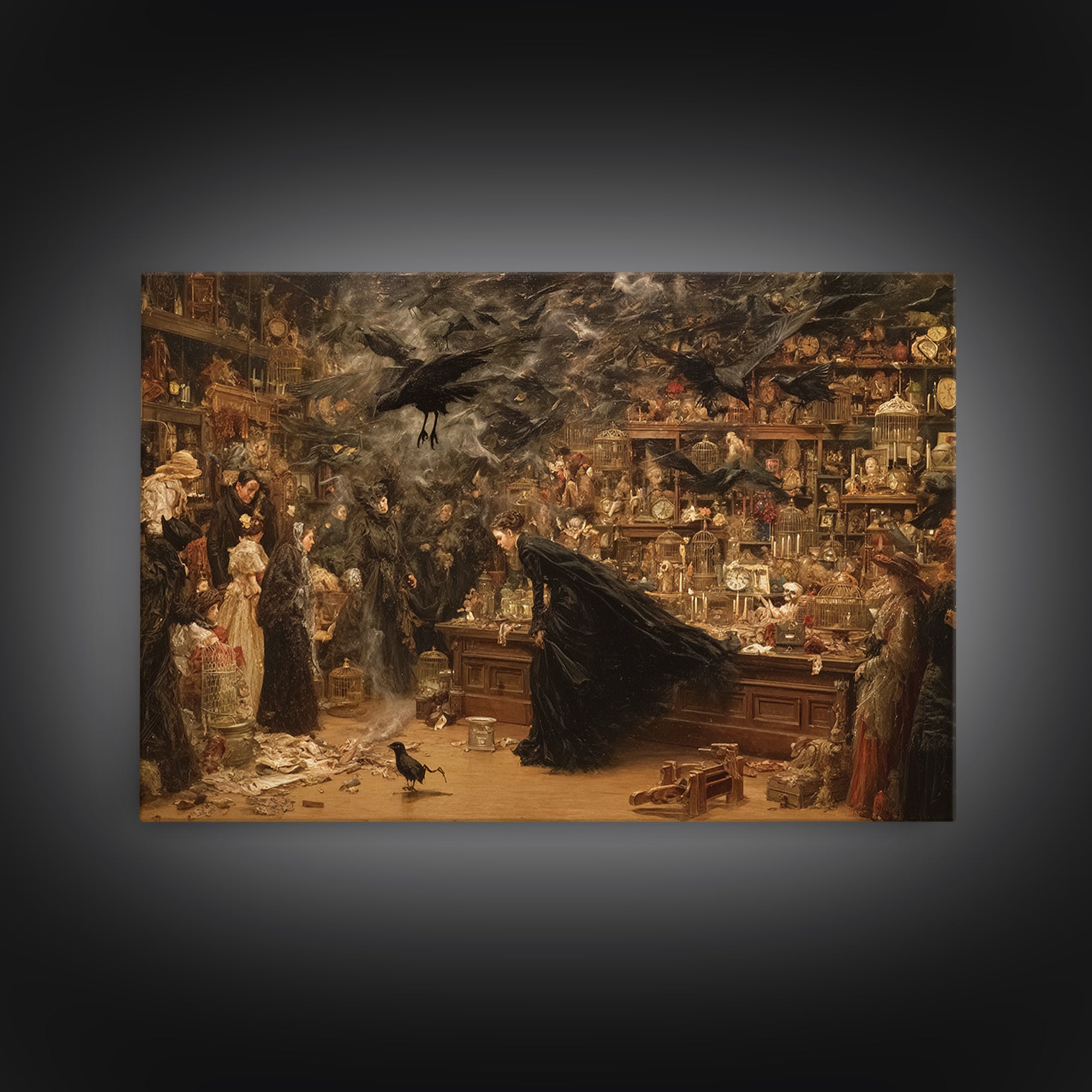 The Midnight Antique Shop, Symbolist Gothic Landscape, Landscape Wall Art, Dark Halloween Decor, Framed Canvas Print, Halloween Wall Art