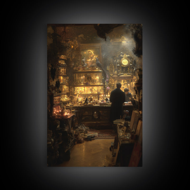 The Midnight Antique Shop, Ornate Symbolist Art, Vertical Wall Art, Dark Fantasy Wall Art, Framed Canvas Print, Halloween Wall Art