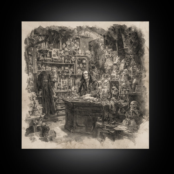 The Midnight Antique Shop, Decadent Gothic Art, Square Wall Art, Gothic Horror Wall Art, Framed Canvas Print, Halloween Wall Art
