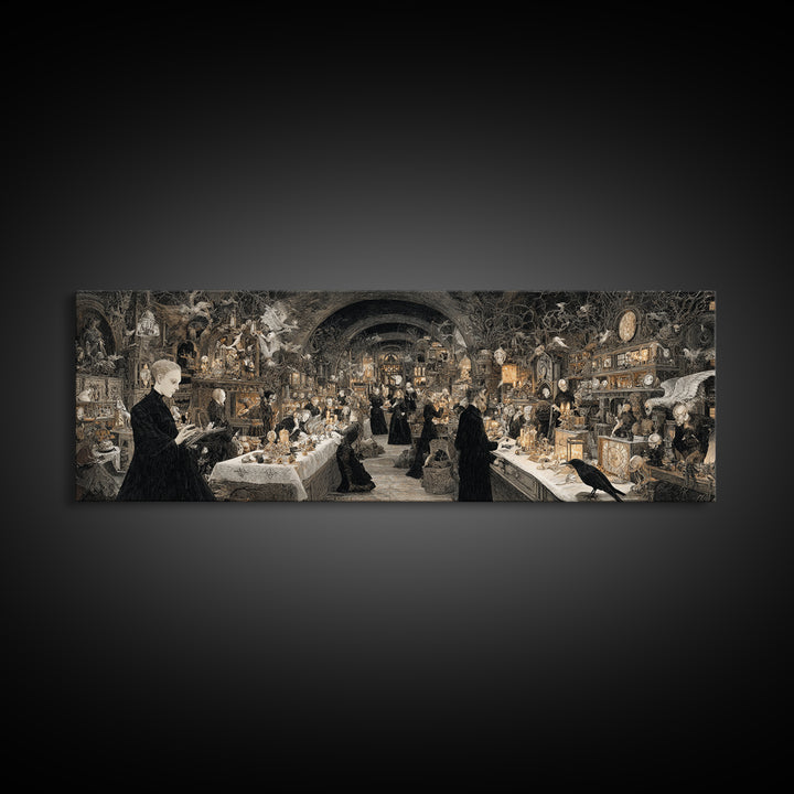 The Midnight Antique Shop, Dark Symbolist Art, Extra Wide Wall Art, Gothic Horror Wall Art, Canvas Print, Halloween Wall Art