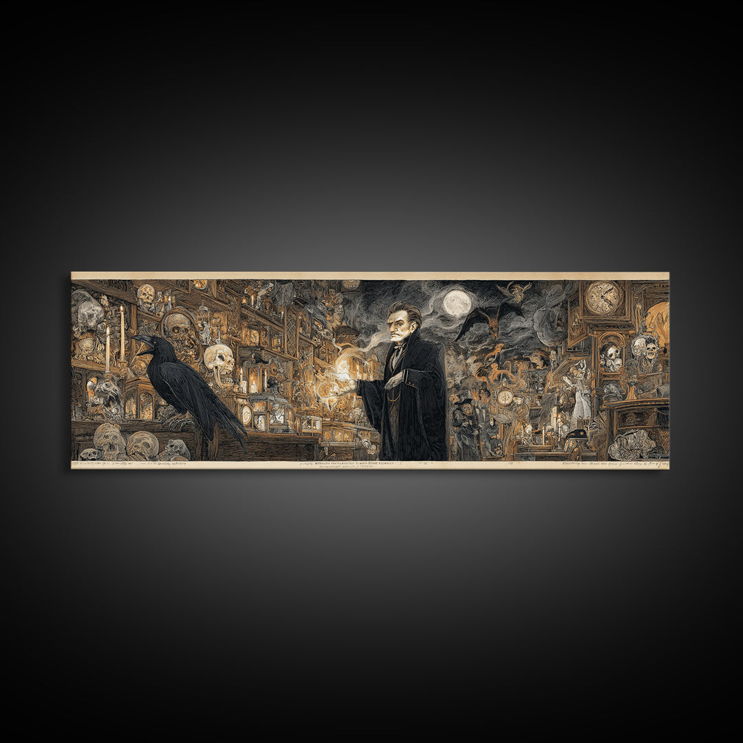 The Midnight Antique Shop, Symbolist Etching Art, Extra Wide Wall Art, Gothic Horror Wall Art, Canvas Print, Halloween Wall Art