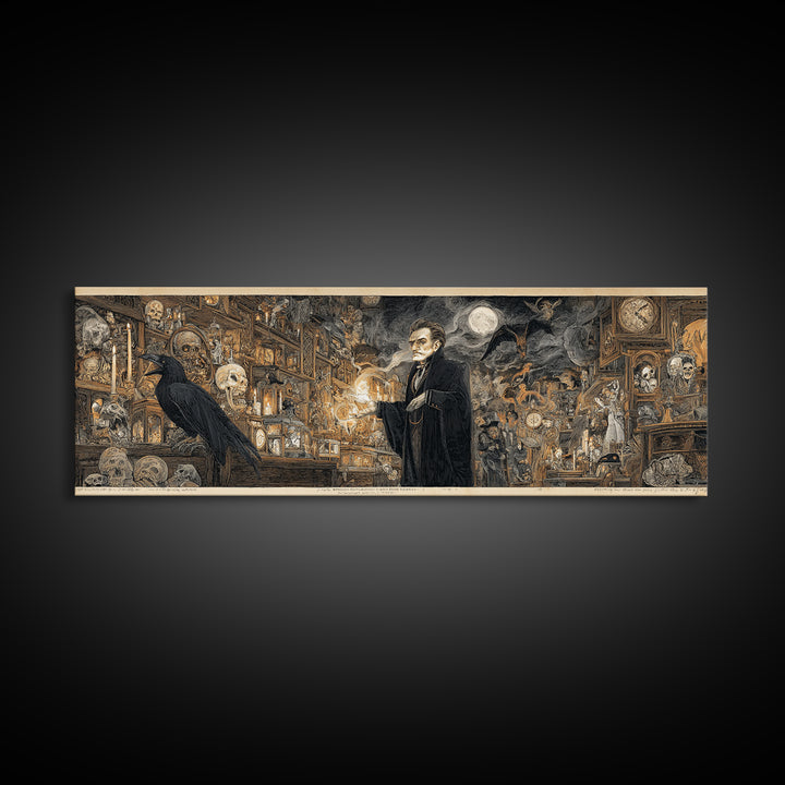 The Midnight Antique Shop, Symbolist Etching Art, Extra Wide Wall Art, Gothic Horror Wall Art, Canvas Print, Halloween Wall Art
