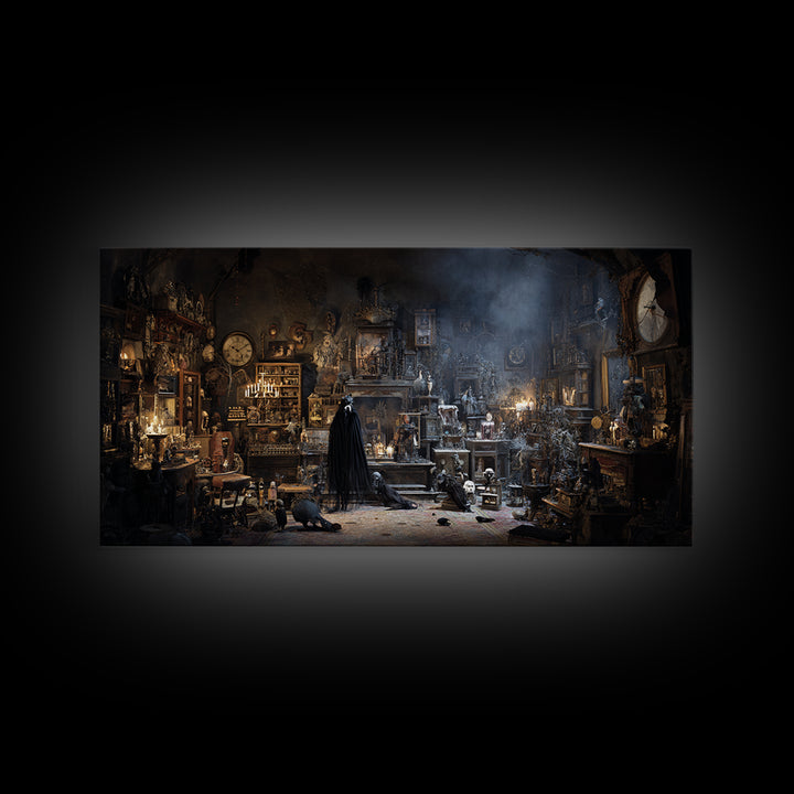 The Midnight Antique Shop, Expressionist Nightmare Art, Wide Panoramic Art, Gothic Horror Wall Art, Canvas Print, Halloween Wall Art