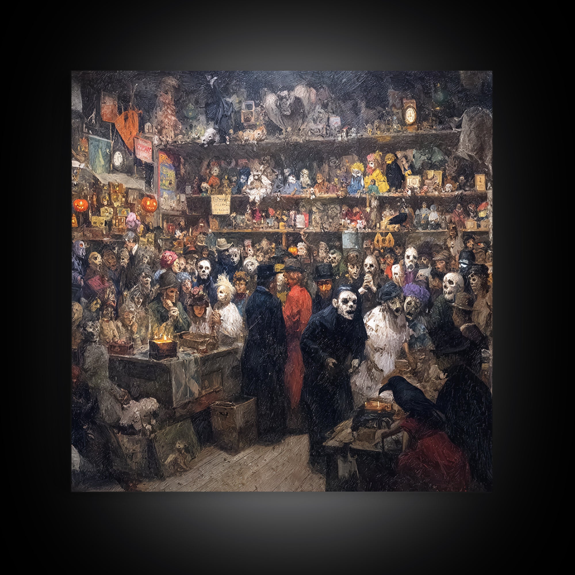 The Midnight Antique Shop, Grotesque Carnival Art, Square Wall Art, Dark Halloween Decor, Canvas Print, Halloween Wall Art