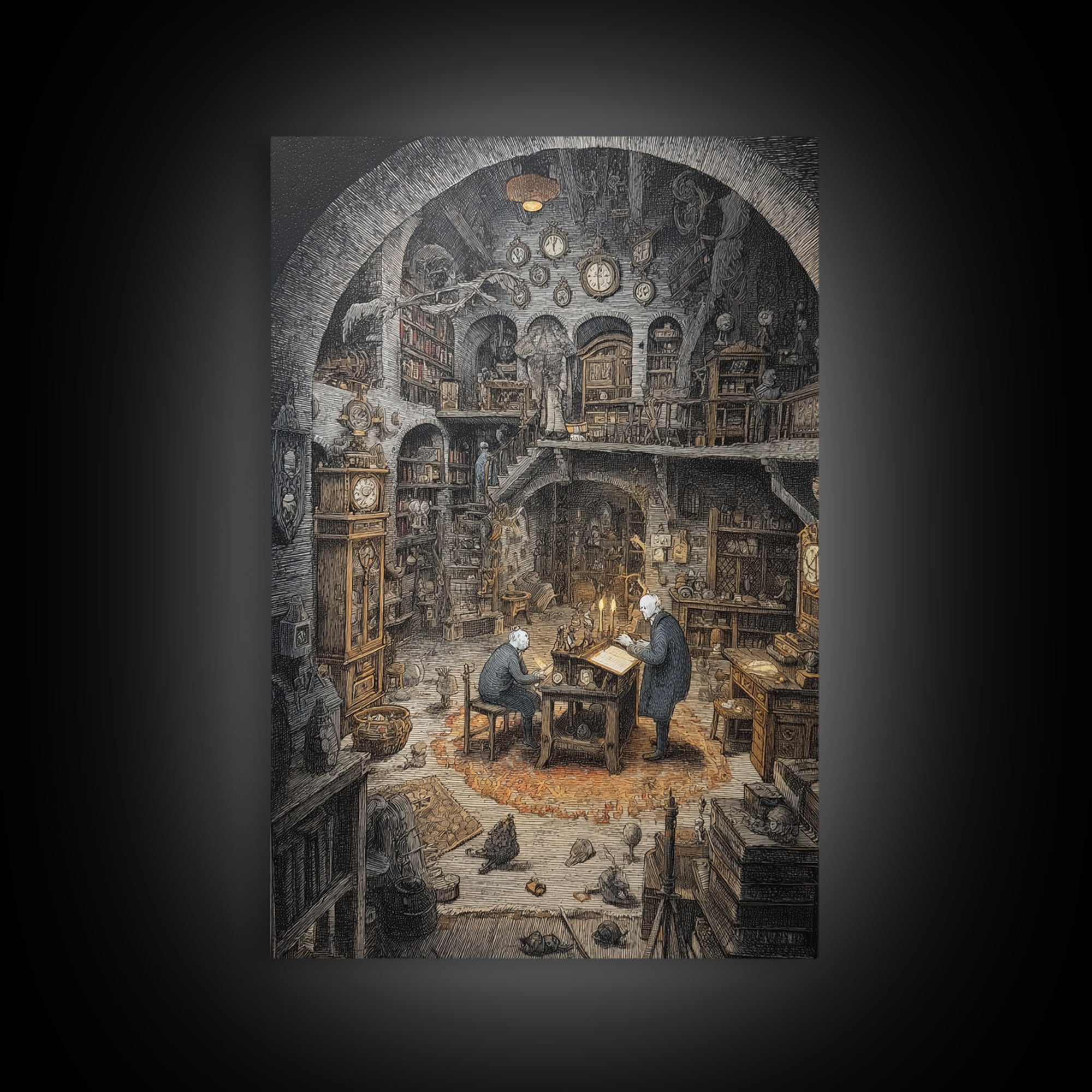 The Midnight Antique Shop, Victorian Macabre Art, Vertical Wall Art, Macabre Wall Art, Framed Canvas Print, Halloween Wall Art