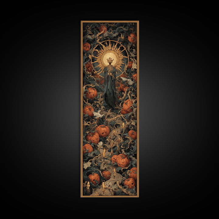 The Pumpkin Patch Maze, Dark Renaissance Art, Tall Narrow Wall Art, Macabre Wall Art, Canvas Print, Halloween Wall Art