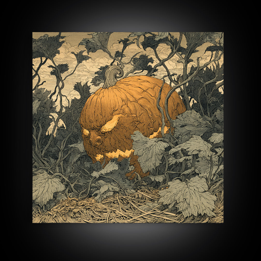 The Pumpkin Patch Maze, Renaissance Engraving Art, Square Wall Art, Dark Fantasy Wall Art, Canvas Print, Halloween Wall Art