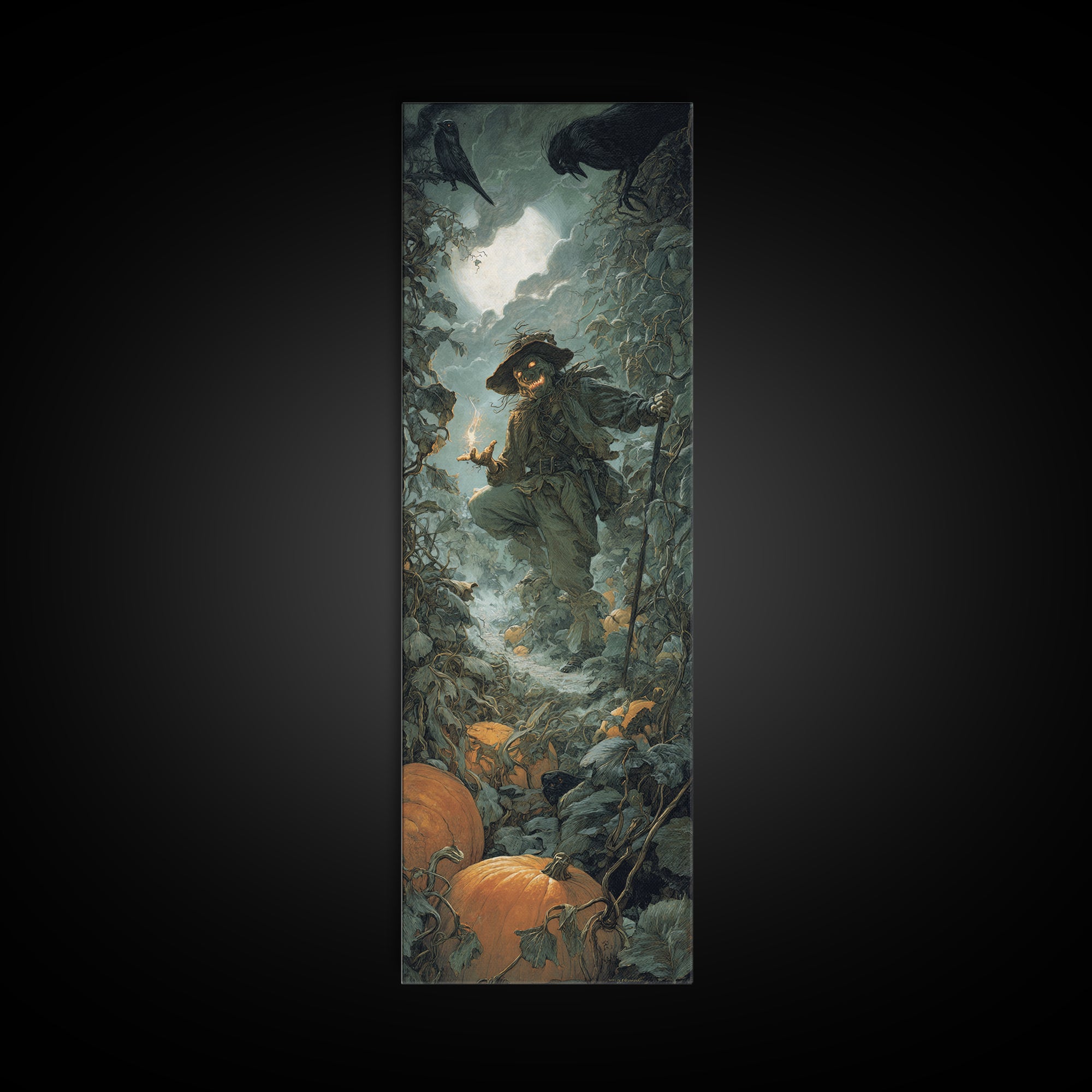 The Pumpkin Patch Maze, Baroque Witchcraft Art, Tall Narrow Wall Art, Dark Fantasy Wall Art, Framed Canvas Print, Halloween Wall Art