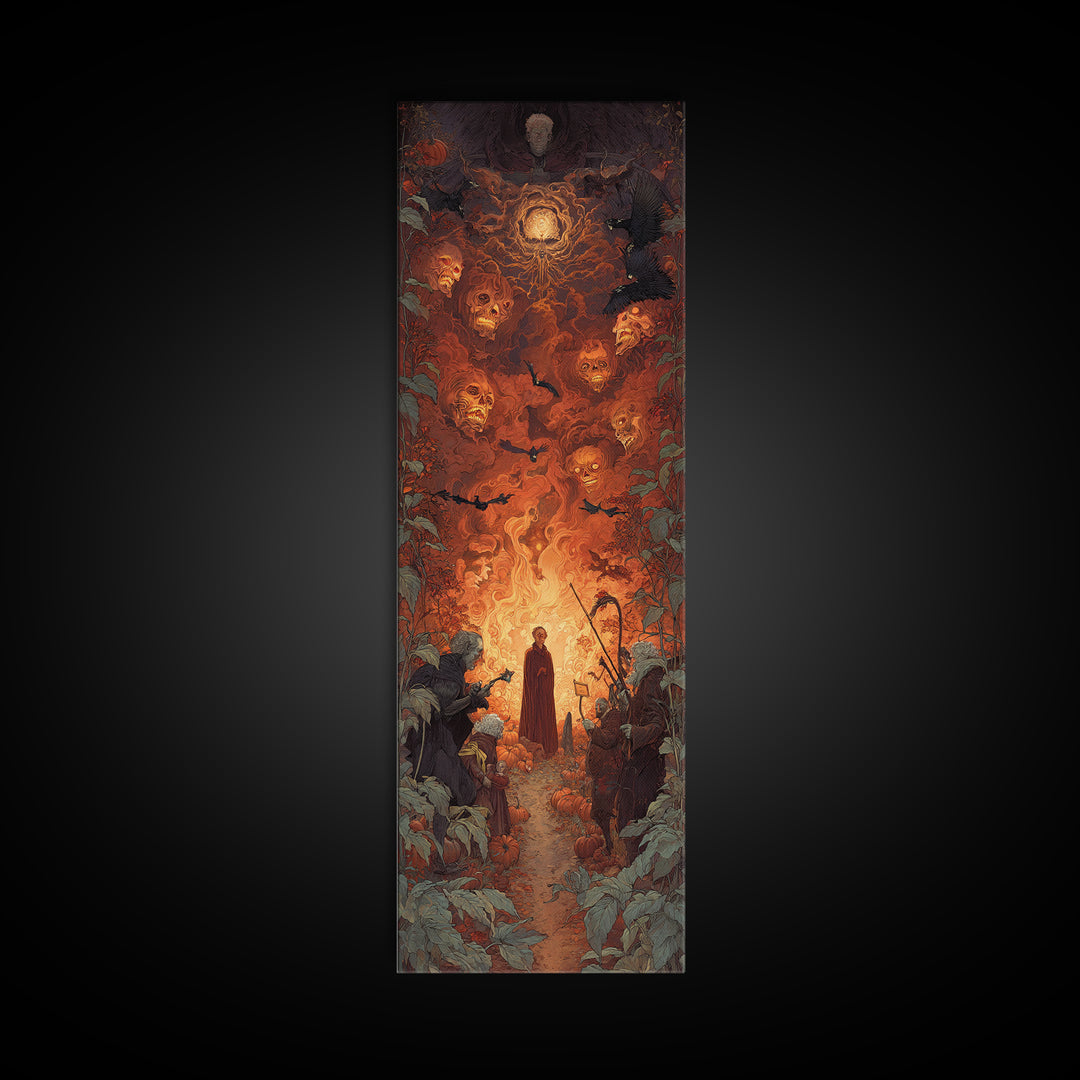The Pumpkin Patch Maze, Visionary Gothic Art, Tall Narrow Wall Art, Dark Fantasy Wall Art, Framed Canvas Print, Halloween Wall Art