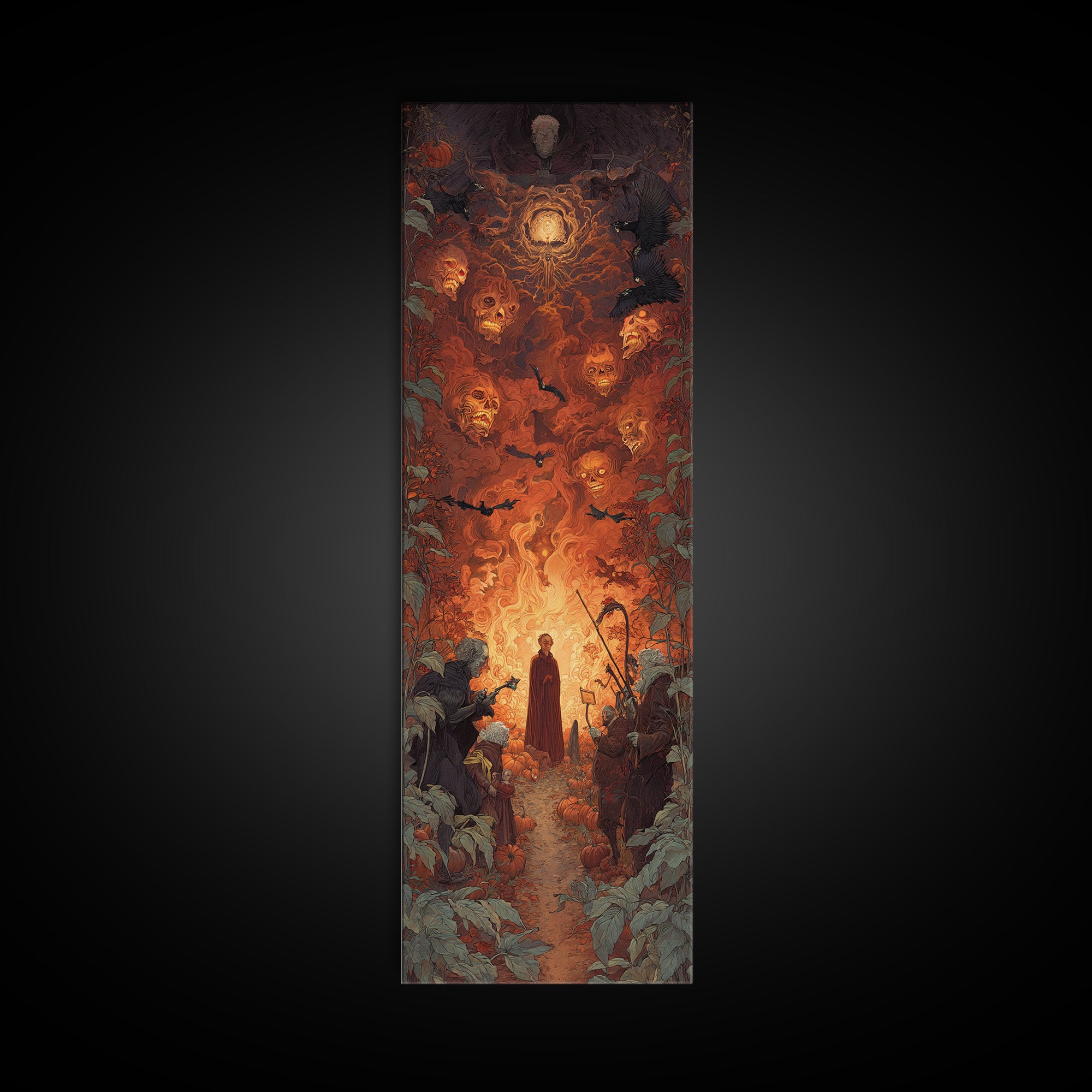 The Pumpkin Patch Maze, Visionary Gothic Art, Tall Narrow Wall Art, Dark Fantasy Wall Art, Framed Canvas Print, Halloween Wall Art