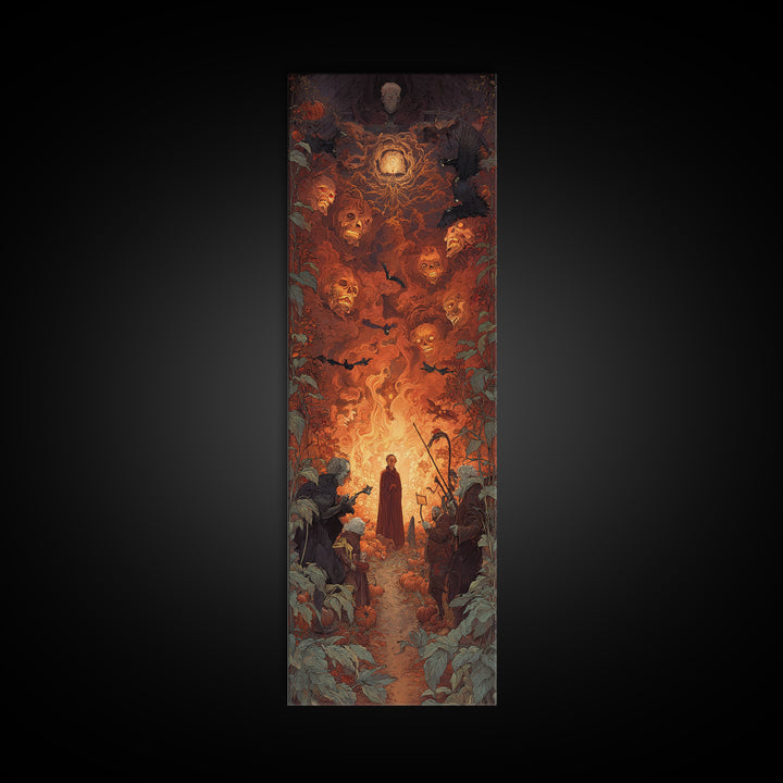 The Pumpkin Patch Maze, Visionary Gothic Art, Tall Narrow Wall Art, Dark Fantasy Wall Art, Framed Canvas Print, Halloween Wall Art