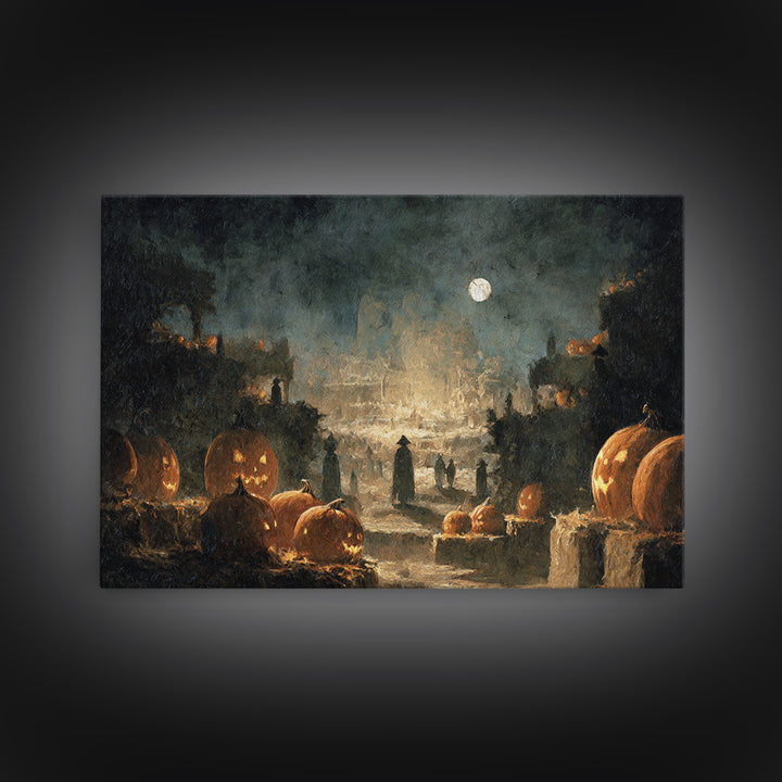 The Pumpkin Patch Maze, Romantic Gothic Landscape, Landscape Wall Art, Dark Halloween Decor, Canvas Print, Halloween Wall Art