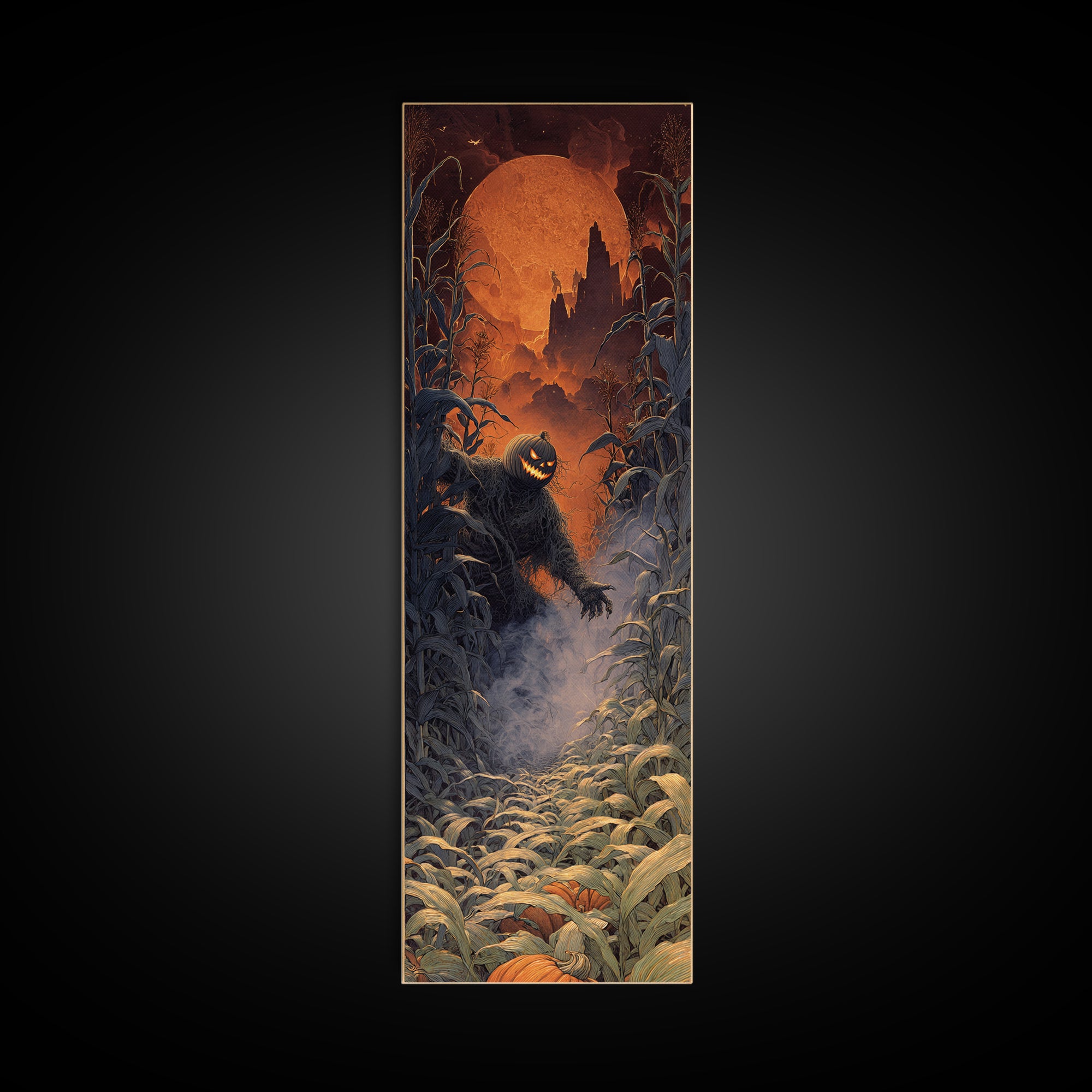 The Pumpkin Patch Maze, Apocalyptic Romantic Art, Tall Narrow Wall Art, Macabre Wall Art, Canvas Print, Halloween Wall Art