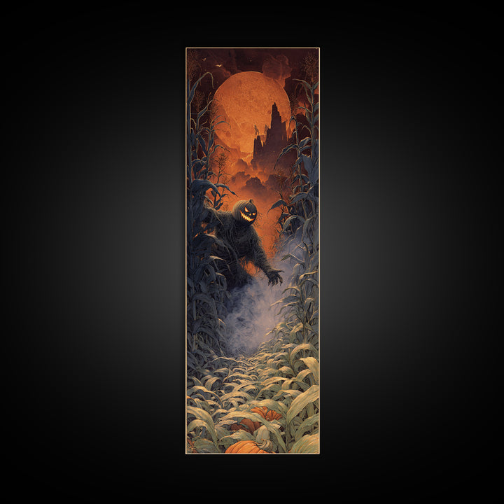 The Pumpkin Patch Maze, Apocalyptic Romantic Art, Tall Narrow Wall Art, Macabre Wall Art, Canvas Print, Halloween Wall Art