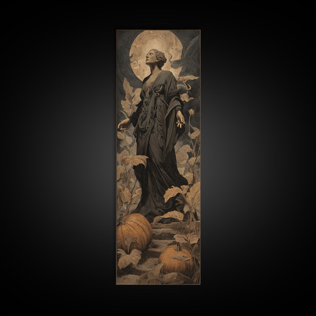 The Pumpkin Patch Maze, Dark Symbolist Art, Tall Narrow Wall Art, Gothic Horror Wall Art, Canvas Print, Halloween Wall Art