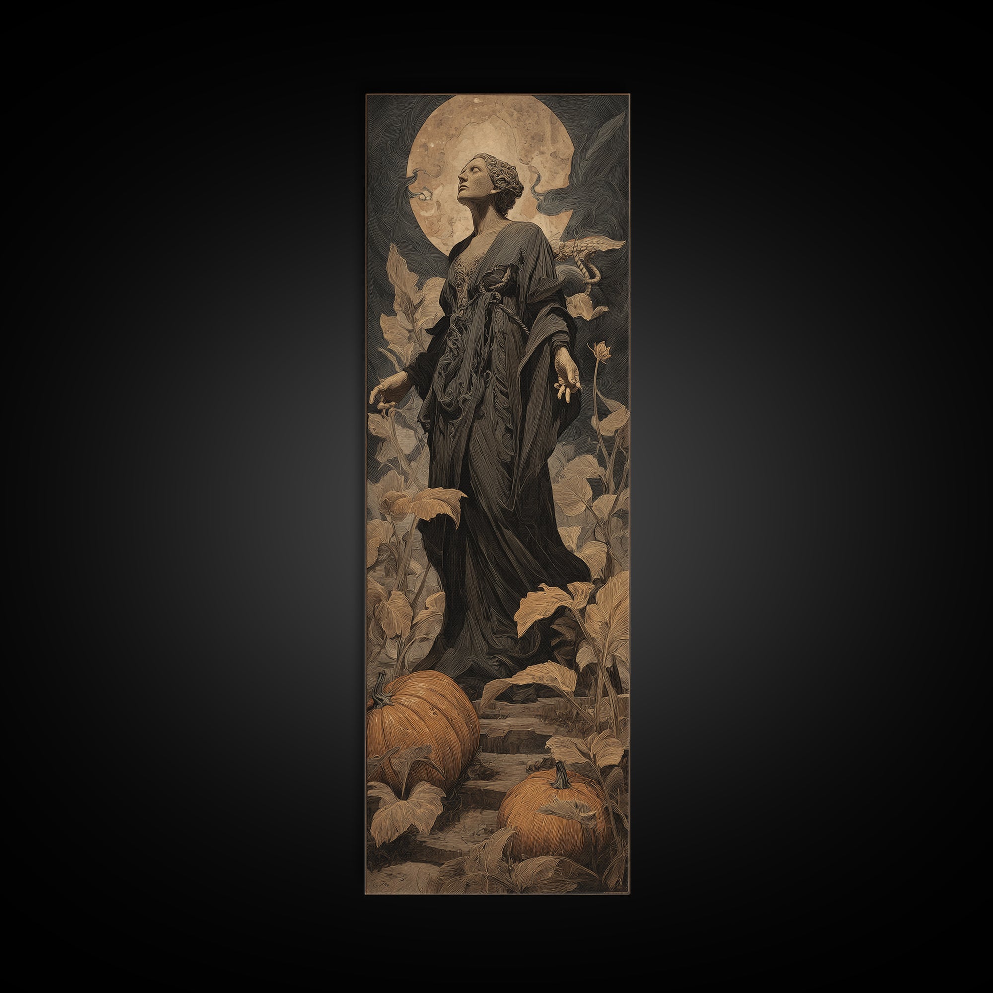 The Pumpkin Patch Maze, Dark Symbolist Art, Tall Narrow Wall Art, Gothic Horror Wall Art, Canvas Print, Halloween Wall Art
