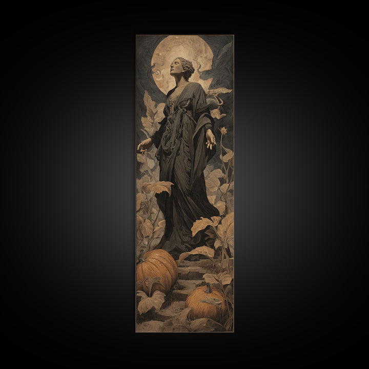 The Pumpkin Patch Maze, Dark Symbolist Art, Tall Narrow Wall Art, Gothic Horror Wall Art, Canvas Print, Halloween Wall Art