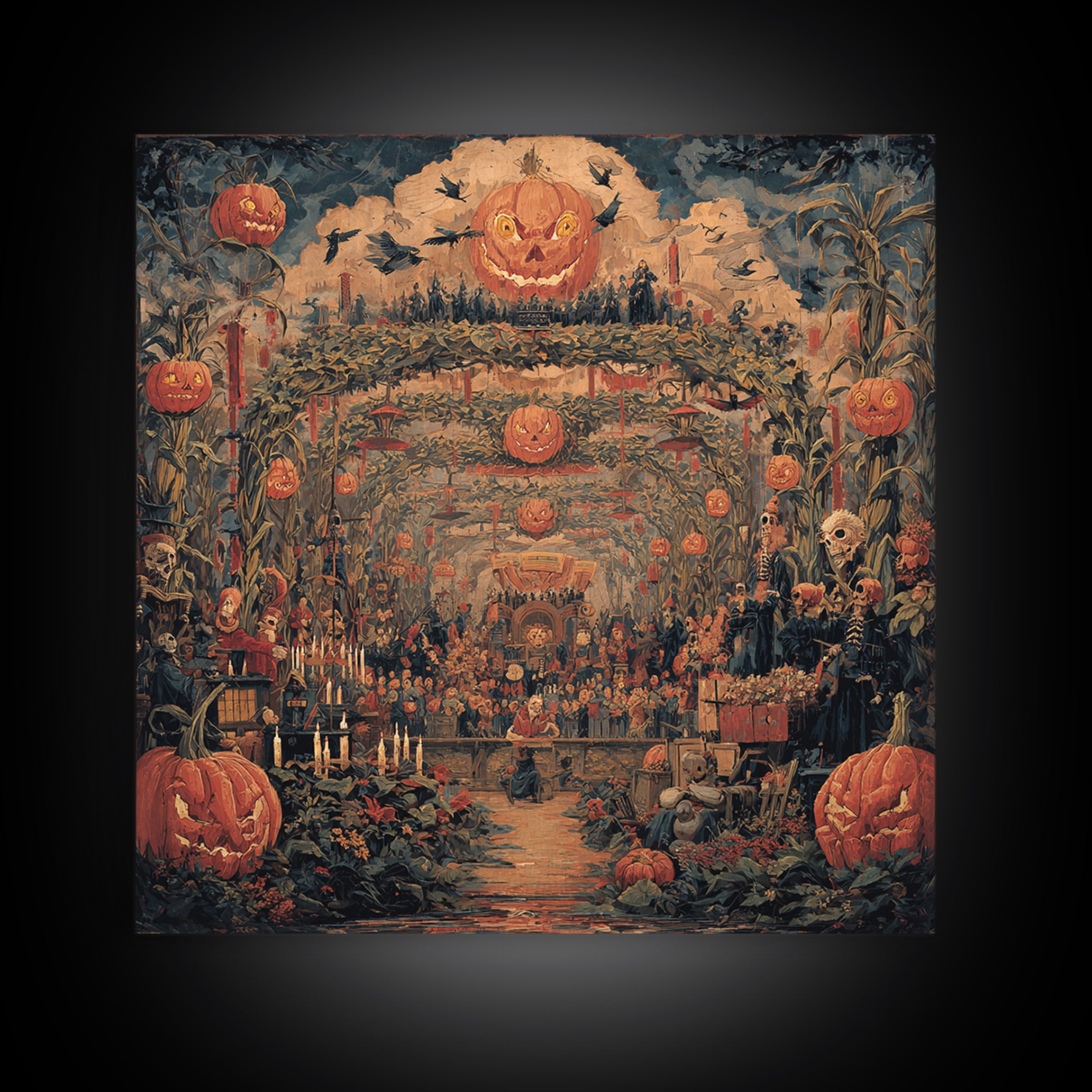 The Pumpkin Patch Maze, Grotesque Carnival Art, Square Wall Art, Dark Halloween Decor, Canvas Print, Halloween Wall Art, Macabre Wall Art
