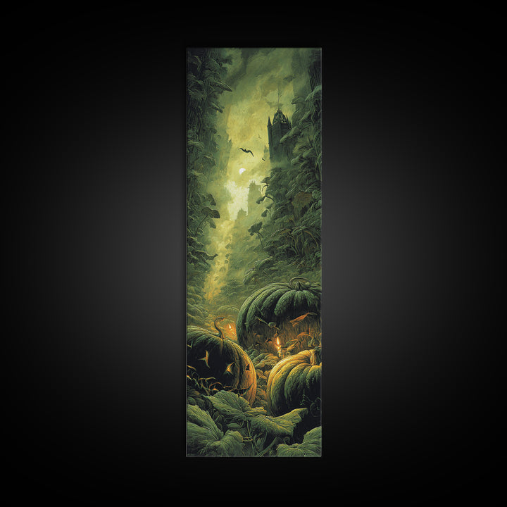 The Pumpkin Patch Maze, Surreal Apocalyptic Art, Tall Narrow Wall Art, Dark Halloween Decor, Framed Canvas Print, Halloween Wall Art
