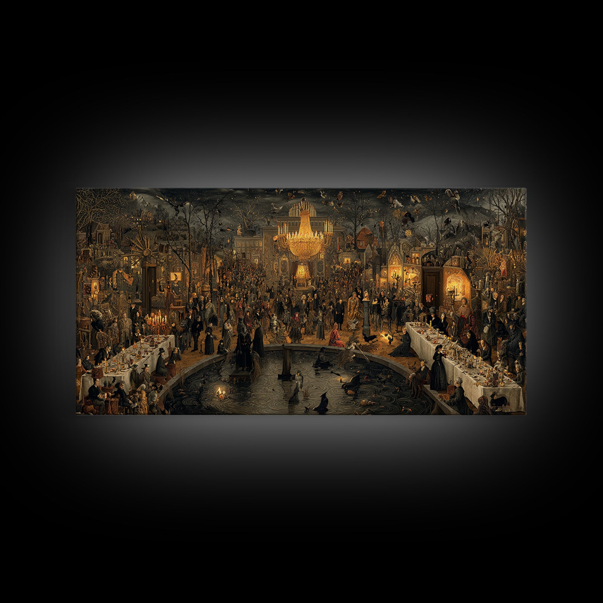 The Haunted Hotel, Northern Renaissance Horror, Wide Panoramic Art, Gothic Horror Wall Art, Canvas Print, Halloween Wall Art