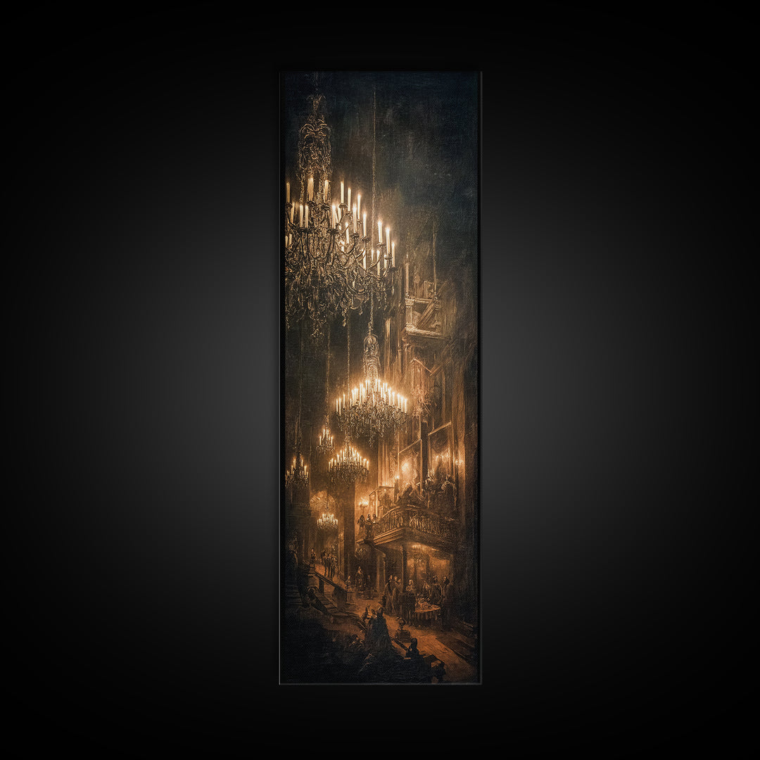 The Haunted Hotel, Dark Renaissance Art, Tall Narrow Wall Art, Dark Halloween Decor, Framed Canvas Print, Halloween Wall Art