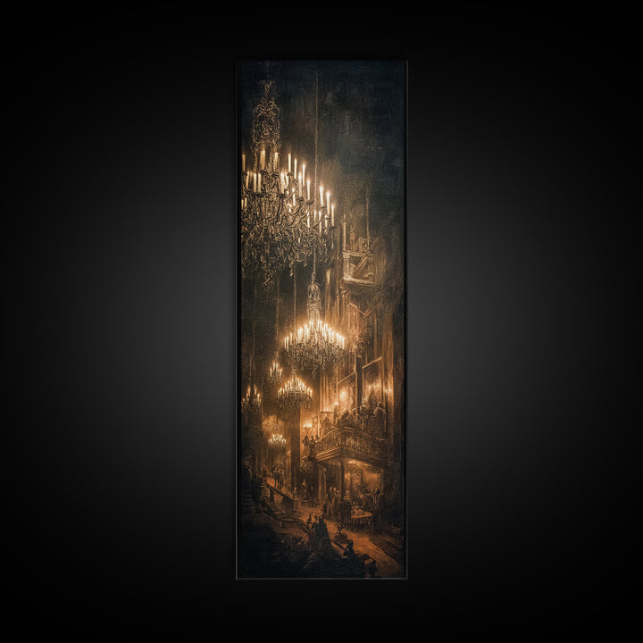 The Haunted Hotel, Dark Renaissance Art, Tall Narrow Wall Art, Dark Halloween Decor, Framed Canvas Print, Halloween Wall Art