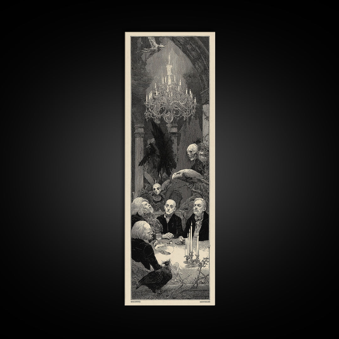 The Haunted Hotel, Renaissance Engraving Art, Tall Narrow Wall Art, Dark Fantasy Wall Art, Canvas Print, Halloween Wall Art