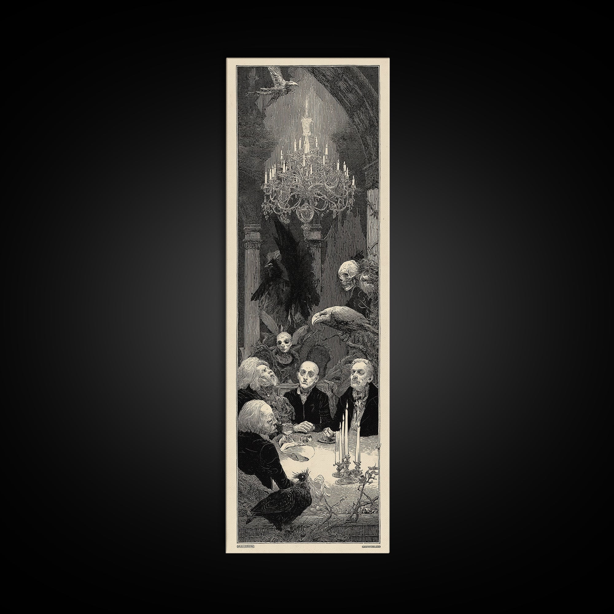 The Haunted Hotel, Renaissance Engraving Art, Tall Narrow Wall Art, Dark Fantasy Wall Art, Canvas Print, Halloween Wall Art