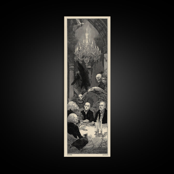 The Haunted Hotel, Renaissance Engraving Art, Tall Narrow Wall Art, Dark Fantasy Wall Art, Canvas Print, Halloween Wall Art
