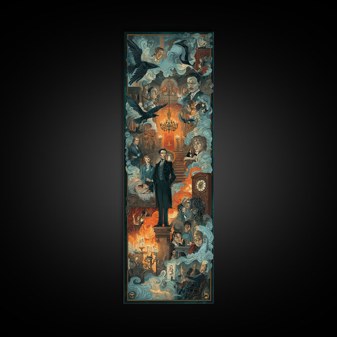 The Haunted Hotel, Gothic Nightmare Art, Tall Narrow Wall Art, Dark Fantasy Wall Art, Framed Canvas Print, Halloween Wall Art