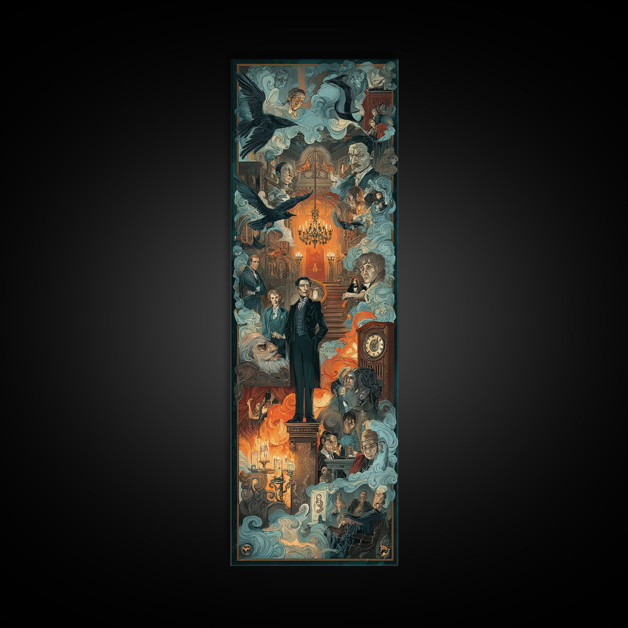 The Haunted Hotel, Gothic Nightmare Art, Tall Narrow Wall Art, Dark Fantasy Wall Art, Framed Canvas Print, Halloween Wall Art