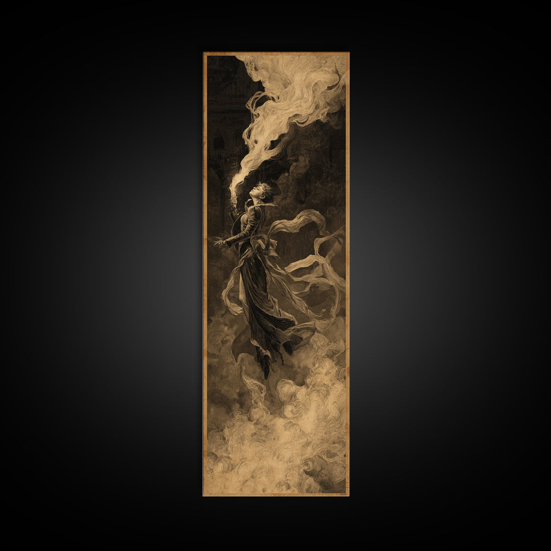 The Haunted Hotel, Apocalyptic Romantic Art, Tall Narrow Wall Art, Macabre Wall Art, Framed Canvas Print, Halloween Wall Art