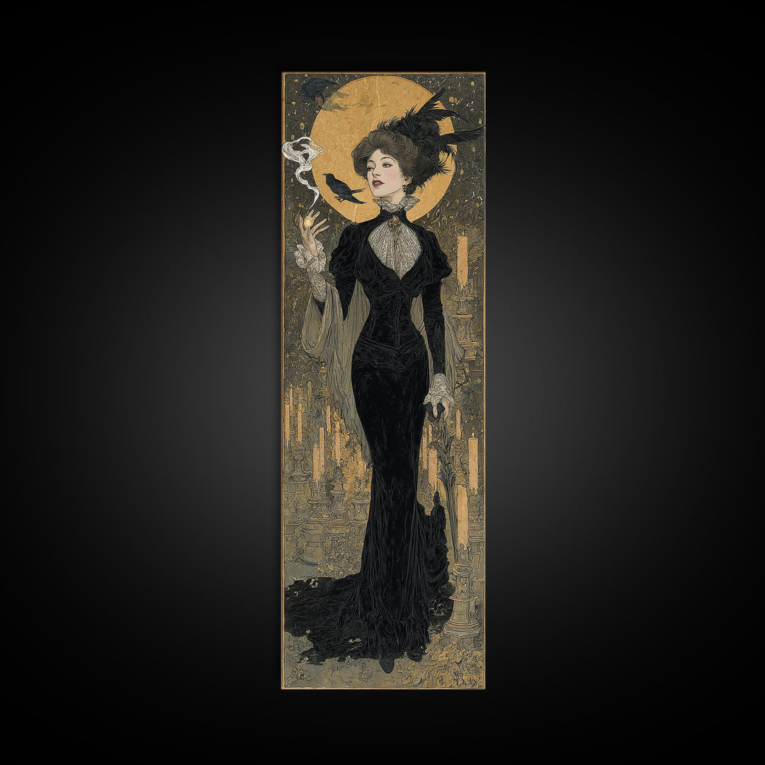 The Haunted Hotel, Symbolist Death Art, Tall Narrow Wall Art, Macabre Wall Art, Framed Canvas Print, Halloween Wall Art