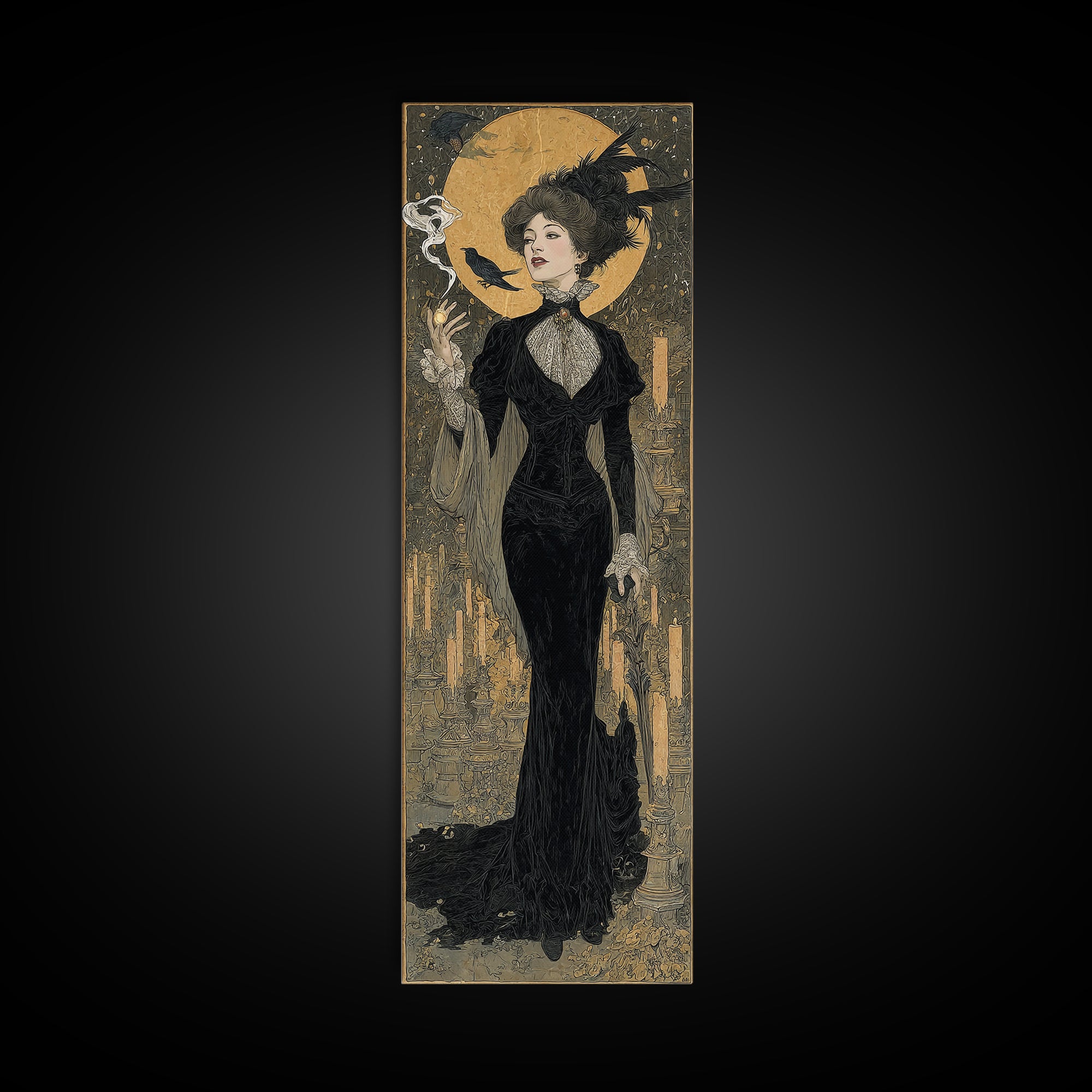 The Haunted Hotel, Symbolist Death Art, Tall Narrow Wall Art, Macabre Wall Art, Framed Canvas Print, Halloween Wall Art