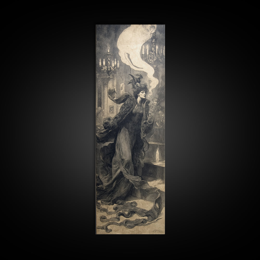The Haunted Hotel, Dark Symbolist Art, Tall Narrow Wall Art, Dark Fantasy Wall Art, Framed Canvas Print, Halloween Wall Art